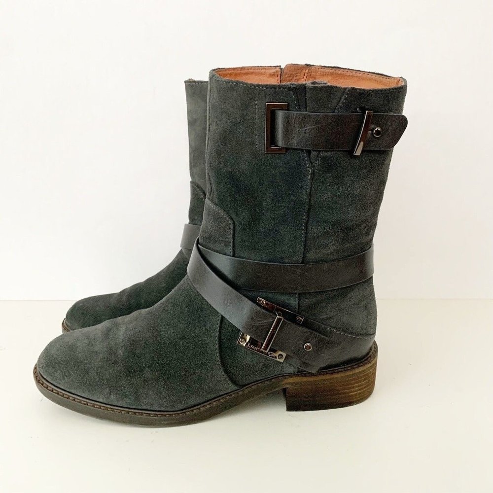 Louise et Cie Valencia Women’s Grey Suede Moto Boots Size 7.5 Buckle SH77